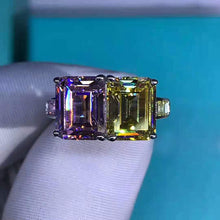 Load image into Gallery viewer, 6 Carat Pink-Yellow Emerald Cut Two Stone Simulated Sapphire Ring