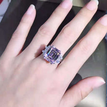 Load image into Gallery viewer, 8 Carat Pink Emerald Cut Double Prong 11 Stone Split Shank Moissanite Ring