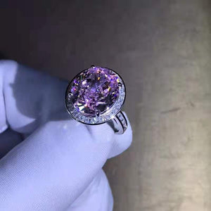 8 Carat Pink Oval Cut Halo Bead-set Cathedral VVS Moissanite Rings