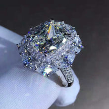 Load image into Gallery viewer, 5 Carat K-M Colorless Cushion Cut Double Halo Pave Simulated Sapphire Ring
