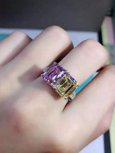 6 Carat Pink-Yellow Emerald Cut Two Stone Simulated Sapphire Ring