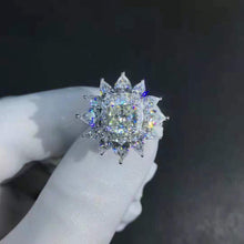Load image into Gallery viewer, 2 Carat Cushion Cut Moissanite Ring K-M Colorless 13 Stone Double Halo Starburst