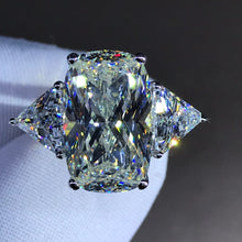 Load image into Gallery viewer, 8 Carat K-M Colorless Elongated Cushion Cut Three Stone Reverse Tapered Simulated Sapphire Ring