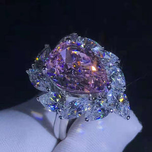 6 Carat Pink Pear Cut 11 Stone Halo Cathedral VVS Simulated Sapphire Ring