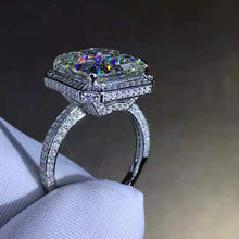Load image into Gallery viewer, 6 Carat Radiant Cut Moissanite Ring K-M Colorless Bead-set Double Edge Halo Pave Wrap