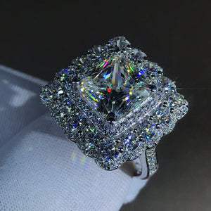 4 Carat Square Radiant Cut Moissanite Ring K-M Colorless Triple Halo Bead-set