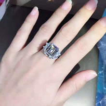 Load image into Gallery viewer, 8 Carat K-M Colorless Emerald Cut Double Prong 11 Stone Split Shank Simulated Sapphire Ring