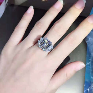 8 Carat K-M Colorless Emerald Cut Double Prong 11 Stone Split Shank Simulated Sapphire Ring