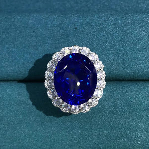15 Carat Oval cut Lab Sapphire Halo Ring