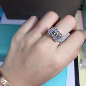 6 Carat K-M Colorless Emerald Cut Two Stone Simulated Sapphire Ring