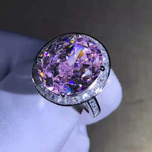Load image into Gallery viewer, 8 Carat Pink Oval Cut Halo Bead-set Cathedral VVS Moissanite Rings