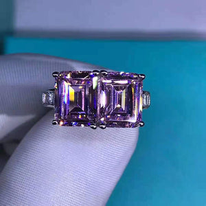 6 Carat K-M Colorless Emerald Cut Two Stone Simulated Sapphire Ring