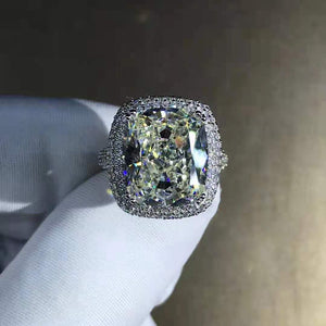 10 Carat K-M Colorless Cushion Double Edge Halo Pave Wrap Simulated Sapphire Ring