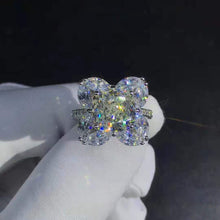 Load image into Gallery viewer, 5 Carat Cushion Marquise Cut Moissanite Ring K-M Colorless 9 Stone Flower Halo Bead-set