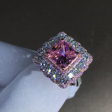 Load image into Gallery viewer, 4 Carat Pink Square Radiant Cut Two-tone Triple Halo Bead-set Moissanite Ring