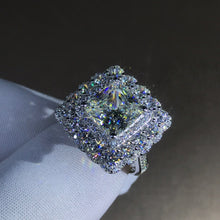 Load image into Gallery viewer, 4 Carat K-M Colorless Square Radiant Cut Triple Halo Bead-set Simulated Sapphire Ring