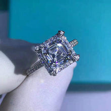 Load image into Gallery viewer, 2 Carat K-M Colorless Asscher Cut 4 Claw Halo Bead-set Shank Simulated Sapphire Ring