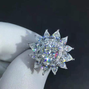 2 Carat K-M Colorless Cushion Cut 13 Stone Double Halo Starburst Simulated Sapphire Ring