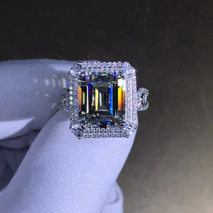 6 Carat Emerald Cut Moissanite Ring Rare Size Colorless VVS