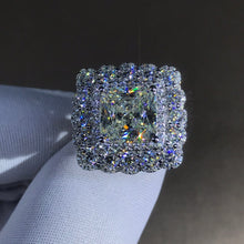 Load image into Gallery viewer, 4 Carat K-M Colorless Square Radiant Cut Triple Halo Bead-set Simulated Sapphire Ring