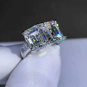 6 Carat K-M Colorless Emerald Cut Two Stone Simulated Sapphire Ring