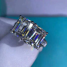 Load image into Gallery viewer, 6 Carat K-M Colorless Emerald Cut Two Stone Simulated Sapphire Ring