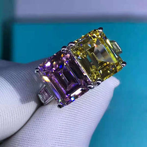 6 Carat Pink-Yellow Emerald Cut Two Stone Simulated Sapphire Ring