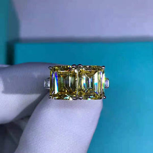 6 Carat Yellow Emerald Cut Two Stone Simulated Sapphire Ring