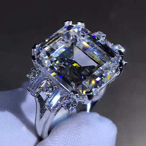 8 Carat Emerald Cut Moissanite Ring K-M Colorless Double Prong 11 Stone Split Shank