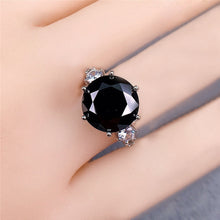 Load image into Gallery viewer, 5 Carat Black Round Cut Three stone 6 prong Certified VVS Moissanite Ring