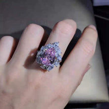 Load image into Gallery viewer, 6 Carat Pink Pear Cut 11 Stone Halo Cathedral VVS Simulated Sapphire Ring