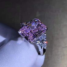 Load image into Gallery viewer, 6 Carat Pink Radiant Cut 4 Claw Three Stone VVS Moissanite Ring