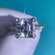 Load image into Gallery viewer, 2 Carat K-M Colorless Asscher Cut 4 Claw Halo Bead-set Shank Simulated Sapphire Ring