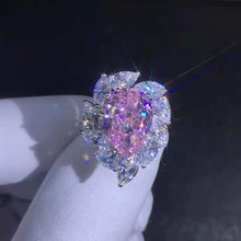 Load image into Gallery viewer, 6 Carat Pink Pear Cut 11 Stone Halo Cathedral VVS Simulated Sapphire Ring