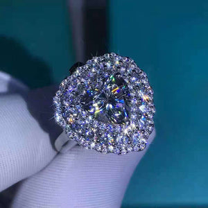 2 Carat K-M Colorless Heart Cut Triple Halo Straight Shank VVS Simulated Sapphire Ring