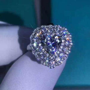 2 Carat K-M Colorless Heart Cut Triple Halo Straight Shank VVS Simulated Sapphire Ring