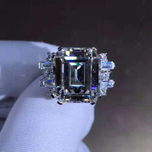 Load image into Gallery viewer, 8 Carat K-M Colorless Emerald Cut Double Prong 11 Stone Split Shank Simulated Sapphire Ring