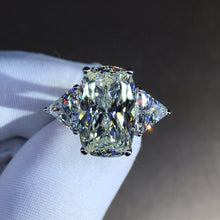 Load image into Gallery viewer, 8 Carat K-M Colorless Elongated Cushion Cut Three Stone Reverse Tapered Simulated Sapphire Ring