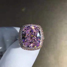 Load image into Gallery viewer, 10 Carat Pink Cushion Two-tone Double Edge Halo Pave Wrap Moissanite Ring