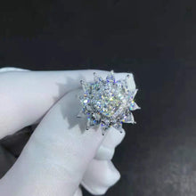 Load image into Gallery viewer, 2 Carat K-M Colorless Cushion Cut 13 Stone Double Halo Starburst Simulated Sapphire Ring