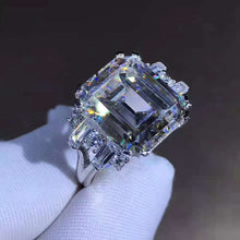 Load image into Gallery viewer, 8 Carat Emerald Cut Moissanite Ring K-M Colorless Double Prong 11 Stone Split Shank