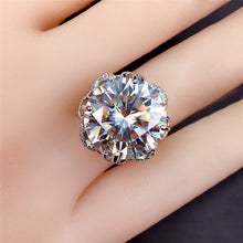 Load image into Gallery viewer, 10 Carat Round Cut Moissanite Ring 4 Prong Floral Halo Certified VVS D Color