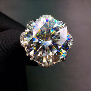 10 Carat D Color Round Cut 4 Prong Floral Halo Certified VVS Moissanite Ring