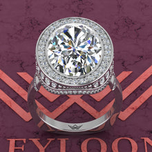 Load image into Gallery viewer, 10 Carat Oval cut Moissanite Ring Euro Shank Bezel set Halo Vintage-Style D-E-F Color VVS
