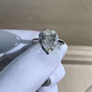 4 Carat Pear Cut Moissanite Ring K-M Color Halo Cathedral Pinched Shank