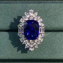 Load image into Gallery viewer, Huge 10 Carat Cushion cut Lab Sapphire Halo Ring