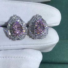 Load image into Gallery viewer, 4 Carat Purplish Pink Pear Cut Halo Simulated Moissanite Stud Earrings