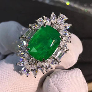 BIG 10 Carat VVS Cushion cut Green Lab Emerald Double Halo Ring