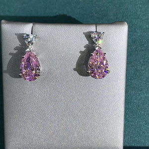 4 Carat Pear cut Light Champaign Pink VVS Simulated Moissanite Drop Earrings