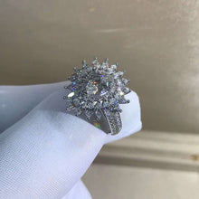 Load image into Gallery viewer, 1 Carat K-M Colorless Pear Cut Double Halo Starburst Bead-set Simulated Sapphire Ring